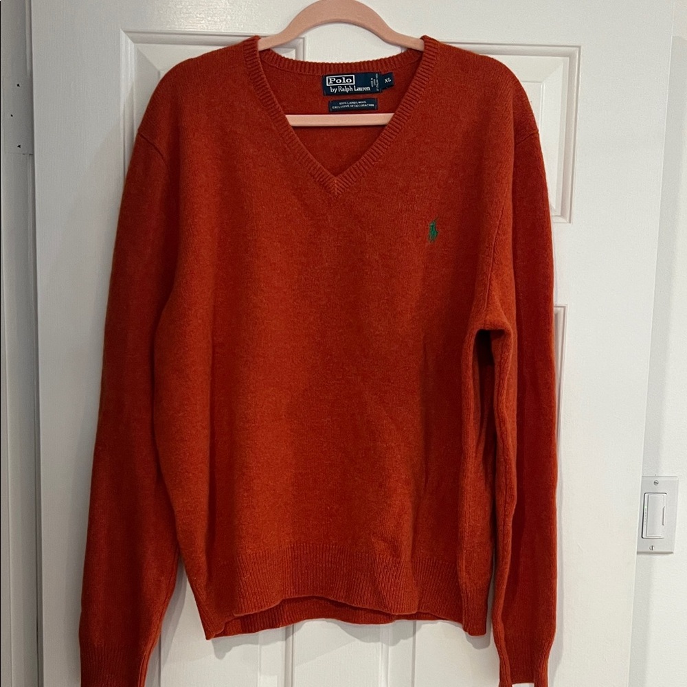 Polo by Ralph Lauren Men's V-Neck Sweater in Rich Orange